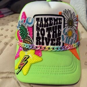 Colorful Patch Hat with Fun Patches and chain